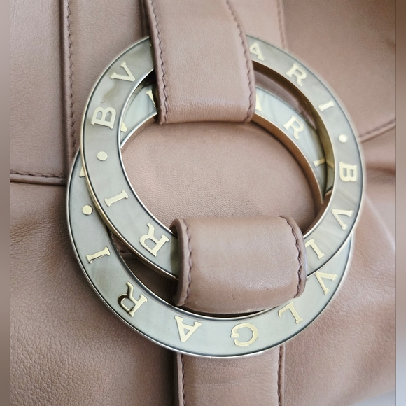 Authentic BVLGARI Chandra Ring Logo Nude Leather Sloutch Hobo‎ Tote Shoulder Bag - Picture 2 of 16